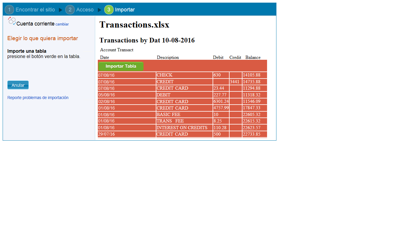 Import a Table in Geltbox