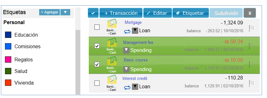Label Different Transactions From Menu in Geltbox