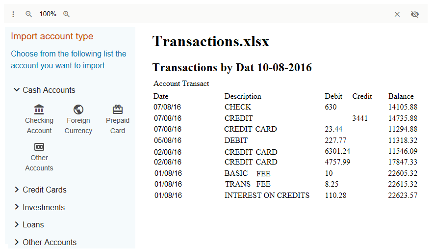Choose an account in Geltbox