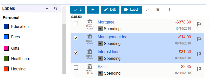 Label Different Transactions From Menu in Geltbox